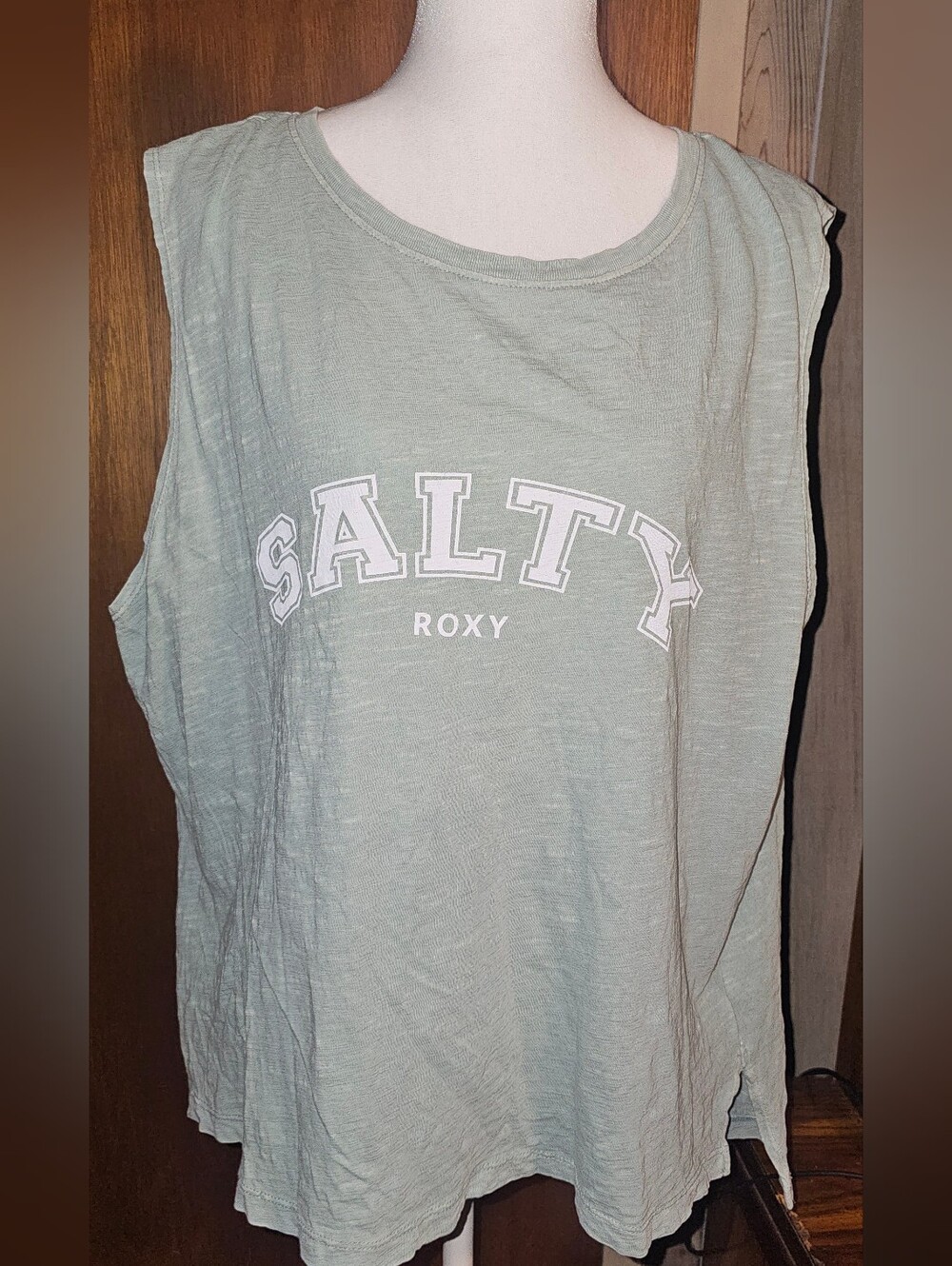 Roxy Salty Graphic Tank - Sage Green with White Print XXL